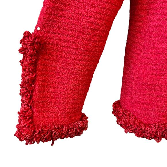 VINTAGE 90s Christian A Chenille Trim Sweater Knit Wool Cardigan Jacket Size S - Picture 4 of 6